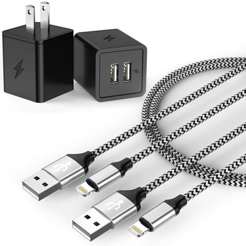 Ultra-Fast i Phone Dual Port Charger Set – 6 FT Lightning Cable & Compact Wall Plug Adapter for i Phone 14, 13, 12, 11 Pro Max, XS, X, 8, 7 Plus, SE & i Pad – Quick Charge Technology for Seamless Power on the Go