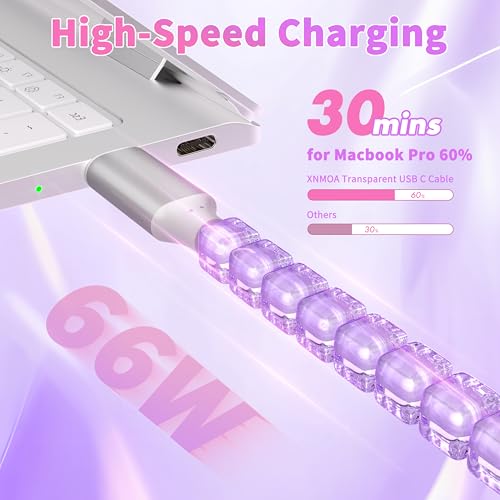 Stylish MFi Certified USB C to i Phone Charger Cable – 3 FT Square Beaded Purple Design for Rapid 66 W Fast Charging & High-Speed Data Sync – Compatible with i Phone 14, 13, 12, 11 Plus, Pro Max & i Pad 9 th/8 th – Durable, Elegant, and Efficient Charging Solution