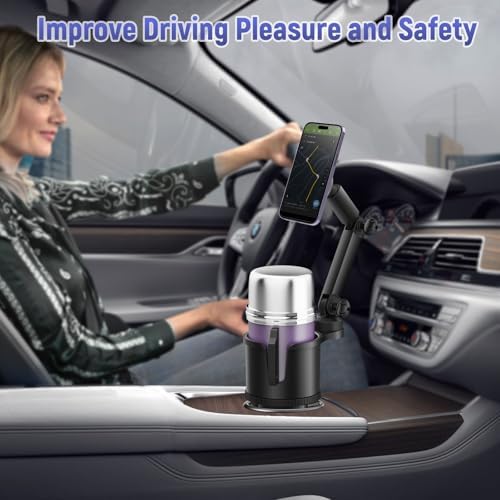 Mag Safe-Compatible Magnetic Cup Phone Holder for i Phone 15 Series – Stylish Red Adjustable Long Arm Car Mount with 360° Rotation for Ultimate Hands-Free Navigation and Safety Enhancement