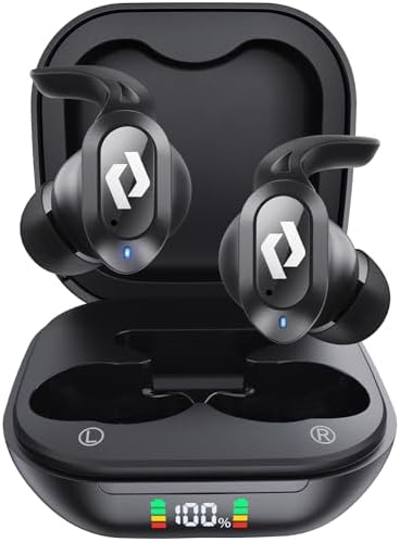 Experience Unmatched Audio Freedom: CREASO Waterproof Bluetooth Earbuds with 64-Hour Playtime, Deep Stereo Bass, and Integrated Microphone – Ideal for Athletes, Gamers, and Daily Commuters – Effortless Syncing with i Phone & Android Devices – LED Battery Indicator for Instant Power Updates