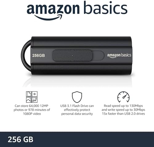 Ultra Fast 128 GB USB 3.1 Flash Drive – Amazon Basics High-Speed Data Storage Solution with Retractable Design for Effortless File Transfer and Maximum Compatibility
