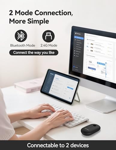 TECKNET Dual Mode Bluetooth Mouse – Compact Portable Wireless Mouse with Silent Clicks for Laptops & Desktops | Seamless Bluetooth 3.0/5.0 & 2.4 GHz USB Connectivity | Ergonomic Design for PC, Chromebook & Mac Users – Sleek Grey Finish for Ultimate Style and Comfort