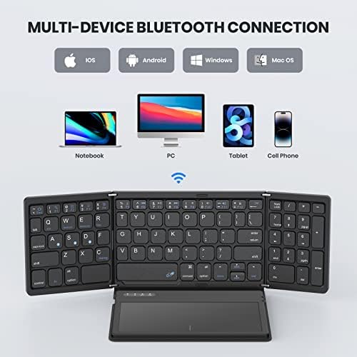 Ultimate Portable Bluetooth Keyboard with Touchpad – Foldable Full-Size Wireless Keyboard for Windows, Android & Mac – Sync 3 Devices, Premium PU Leather Design for Travel & Home Use