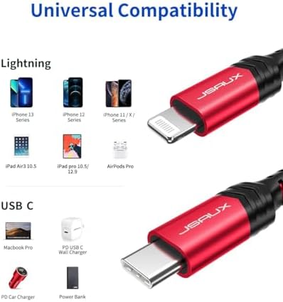 JSAUX Enhanced USB C to Lightning Cable 2-Pack – 6 FT Durable Charger for i Phone 14/13/12/11 Pro, MFi Certified Fast Charging Cord, Ideal for Home and Office Use, Sleek Blue Design for Stylish Connectivity