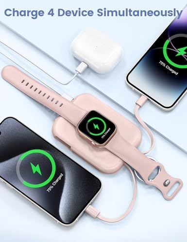 Compact RORRY 5000 m Ah Portable Charger Power Bank with Integrated Cables – Sleek Keychain Battery Pack for i Phone 16/15/14/13/12 and Apple Watch Ultra Series, Ultimate Travel Companion with Fast Charging and Modern Design