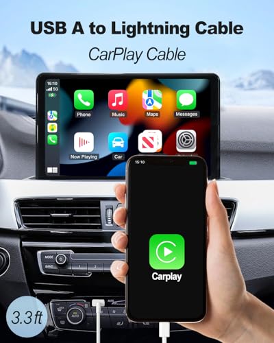 6 FT Lightning to USB A Carplay Charging Cable – Dual Pack for Apple i Phone 14, 13, 12, 11 Pro Max, XR, XS, X, 8, 7, 6 Plus, SE & i Pad – High-Speed Data Transfer & Durable Design for Enhanced In-Car Connectivity and Convenience