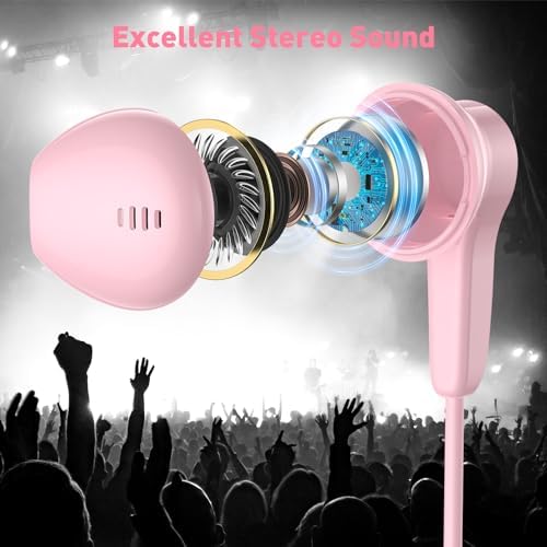 Elevate Your Audio Experience with Pink USB-C Wired Earbuds – Hi-Fi Stereo Sound with Built-in Microphone, Volume Control & Tangle-Free Magnetic Design for i Phone 16/15 Plus & Android Devices – Ideal for Calls, Music, and Podcasts
