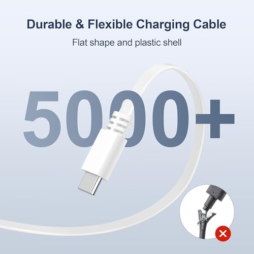 Itramax USB A to USB C Cable Flat White 16.5FT/2Pack,Long USBC Charging Power Cord Type C Security Camera Extension Cable for Blink Mini 2,Petcube Cam 360,TP-Link Tapo 2k C120,Eufy SoloCam C210/S340 – Enhanced Compatibility and Speed