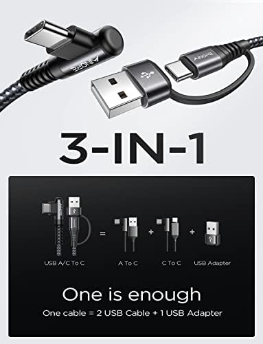 AINOPE 6.6 FT USB C Right Angle Charging Cable with USB to USB C Adapter – 60 W Fast Charging for i Phone 16, 15 Pro, i Pad & Samsung Devices – Enhanced Compatibility & Convenient Access for Gaming and Multitasking