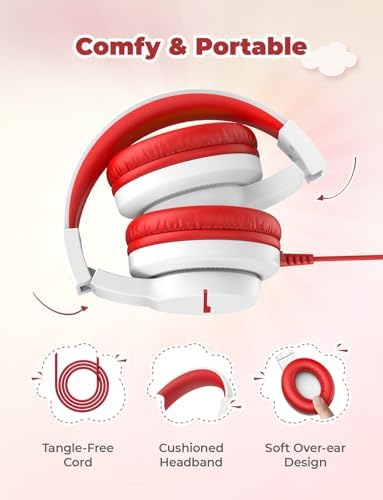 i Clever Kids Headphones: Safe 85 d B Volume-Limited Over-Ear Stereo Sound for Children – Foldable, Lightweight, and Compatible with i Pads and Computers for Easy Travel and Learning