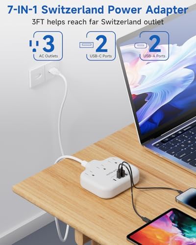 Ultimate Universal Travel Plug Adapter with PD30 W Fast Charging Hub – 3 Multi-Port Connectivity for International Travel, Featuring Dual USB-C & USB-A Outputs, 3 ft Extension Cord for Effortless Power in EU, US, UK, France & Spain – Perfect Solution for Global Adventurers Seeking Reliable Charging Options