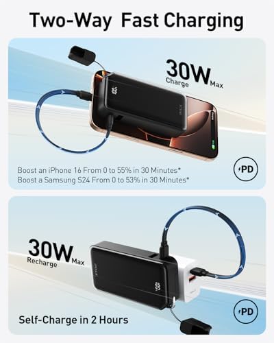 Ultra-Compact 10,000 m Ah i WALK Power Bank – 30 W PD Fast Charging with USB-C Ports & Built-in Stand for i Phone 16/15 Pro Max, Samsung S25/S24 Series – Essential Travel Battery Pack for On-the-Go Charging