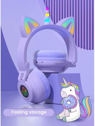 Magical Pink Unicorn Wireless Headphones for Kids – Foldable Over-Ear Design with Built-In Microphone, Volume Limiting for Hearing Safety & Universal Compatibility – Ideal Gift for Unicorn Enthusiasts on Birthdays or Holidays