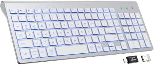 SABLUTE Compact Wireless Keyboard with 7 Color Backlighting – Rechargeable Silent Keyboard for Ultimate Comfort and Versatile Compatibility for Windows, Mac, PC, Linux, and Chrome (Elegant White) – Enhance Your Workspace with Style and Efficiency