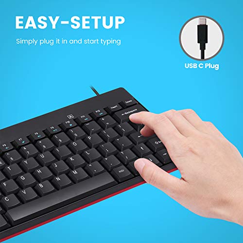 Perixx PERIBOARD-422 USB-C Mini Keyboard – Sleek Wired Design for Ergonomic Efficiency, Space-Saving Compact Layout, Enhanced Typing Speed & Durability for Home & Office Use