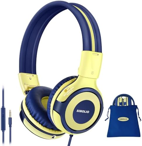 Chic Pink SIMOLIO Kids Headphones with Microphone – Volume-Limited Wired Design for Safe Listening – Adjustable Sound Levels (75/85/94 d B) for Hearing Protection – Perfect for School, Travel, and Home Use – Durable and Comfortable Fit for Active Young Listeners – Compatible with Smartphones & Tablets for Versatile Use