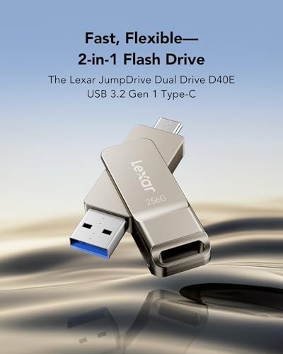 Lexar D40 E 128 GB Dual USB 3.2 Gen 1 Type-C Jump Drive – High-Speed USB-C Flash Drive with Metal Swivel Design for Enhanced Portability and Versatile Device Compatibility