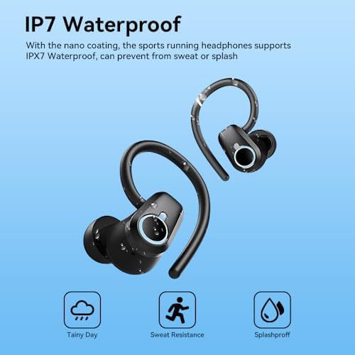 PWTEK Sport-Ready Wireless Earbuds: Ultimate Bluetooth Headphones with 50-Hour Playtime, IPX7 Waterproof Protection, Deep Bass Audio, and ENC Noise-Canceling Mic for Superior Call Clarity – Perfect for Active Lifestyles and Unmatched Connectivity