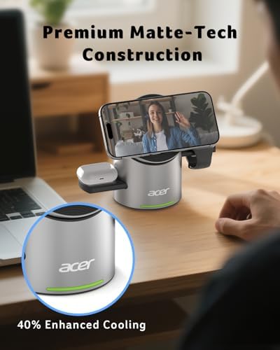 Acer Qi2 15 W 3-in-1 Wireless Charging Station for Apple Devices – Fast Magnetic Charger for i Phone 16, 15, 14, 13, 12, Apple Watch & Air Pods – Enhanced Stability & Smart Power Distribution, Compact Design for Home & Travel