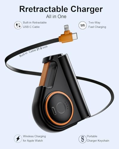 Compact Travel Power Bank with 5000 m Ah Capacity & 22.5 W Rapid Charge – Built-in 2.3 ft Retractable USB-C Cable & Emergency Flashlight – Ideal for i Phone 16/15/14, Samsung & Android Devices – Sleek Black Design for Ultimate Portability and Style