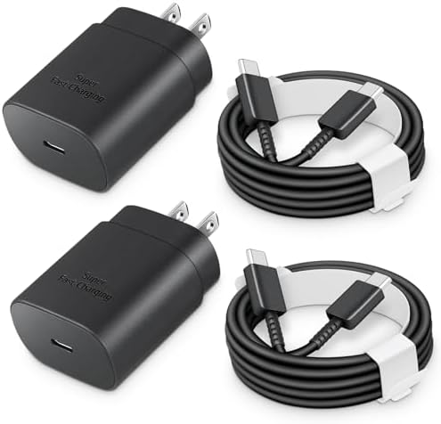 25 W USB-C Fast Charging Block with C-to-C Cable – High-Speed Compact Charger for Galaxy S24/S23/S22, Pixel 8/7, i Phone 16/15 & Z Flip 5 – Optimal PD & PPS Compatibility for Safe, Efficient Power Delivery – Travel-Ready Design for On-the-Go Charging