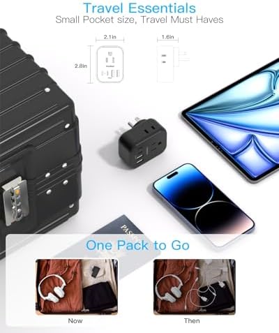 Cruise-Ready Power Solution: One Beat Multi Plug Wall Outlet Extender with 4 AC Outlets & 4 Fast USB-C Ports – Compact, Lightweight Travel Power Strip for Seamless Charging on Board – Non-Surge Protector for Enhanced Safety and Compliance