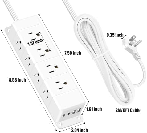 Maximize Workspace Efficiency with the 45 W USB-C Fast Charging Power Strip – 12 Outlets, 4 USB Ports, 1200 J Surge Protection, and 6 FT Flat Extension Cord for Seamless Under Desk Mounting and Enhanced Device Compatibility