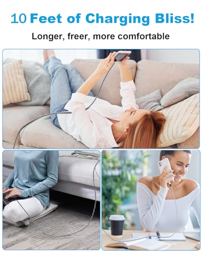 10 FT Braided USB-C Charging Cable – 60 W 2-in-1 Fast Charge Cord for i Phone 15/16, Android, i Pad & Mac Book – Flexible Length for Enhanced Device Compatibility and Durability