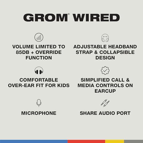 Skullcandy Grom Kids Over-Ear Headphones in Seafoam – Safe Volume-Limiting Sound for Young Ears, Ergonomic Foldable Design for Hassle-Free Travel, Built-in Mic for Gaming & Calls, Perfect for Ages 6+