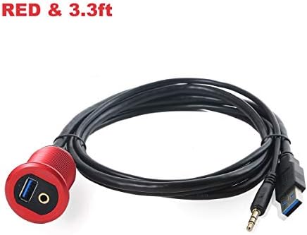 Elevate Your Vehicle’s Connectivity: 3.3 ft USB 3.0 & 3.5 mm TRS Jack Flush Mount Cable with LED – Durable Blue Metal Shell Extender for Seamless Dashboard Integration in Cars, Trucks, Boats, and Motorcycles – Perfect USB & Audio Accessory for On-the-Go Convenience