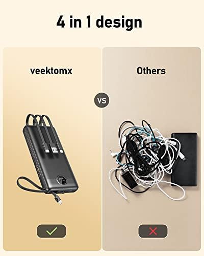 VEEKTOMX 10,000 m Ah Portable Power Bank with Integrated Charging Cables – Slim, Lightweight Fast Charger for i Phone, Samsung, and Android Devices – Essential Travel Companion with Intelligent Charging Technology for On-the-Go Convenience