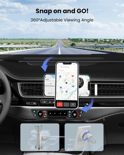 Magnetic Wireless Car Charger by Joy Geek – Fast 18 W Charging for i Phone 14/13/12 Series | Mag-Safe Compatible Air Vent Mount | Elegant Snowy White Design for Ultimate Convenience and Stability on the Road