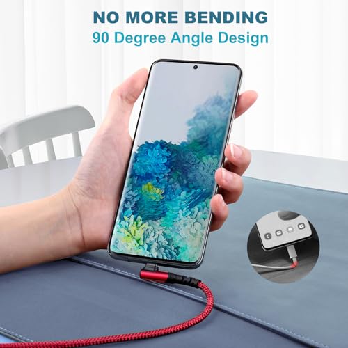 10 ft Right Angle USB C Cable 5-Pack – Fast Charging Nylon Braided Charger for Samsung Galaxy S25, S24, S23, A16, A15 & Google Pixel 9, 8 – Superior Durability and Comfort for Gaming and Daily Use – Enhanced Compatibility for All Type C Devices