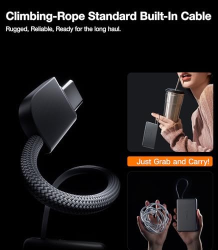 Ultra-Slim TORRAS 10,000 m Ah Power Bank with Built-in USB-C Cable – Lightweight Portable Charger for i Phone 16/15 & Samsung S24 Ultra, 22.5 W Fast Charging, Durable Design for Travel and Outdoor Use – Glacier Grey, Enhanced Safety & Dual Device Charging