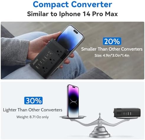 Universal DOACE 350 W Voltage Converter: Seamless 220 V to 110 V Power Transformer with Integrated Travel Plug Adapter – Optimized for Hair Tools, Laptops, and Mobile Devices with Fast Charging and Global Compatibility