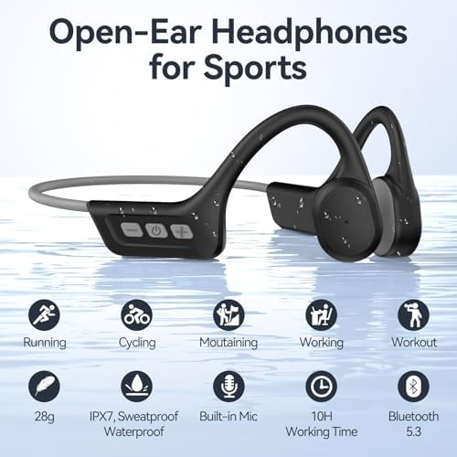 Advanced Bone Conduction Wireless Headphones – IPX7 Waterproof Earbuds with Bluetooth 5.3 for Active Athletes – 10-Hour Playtime, Built-in Mic, Ideal for Running, Cycling, and Hiking – Experience Sound Without Isolation