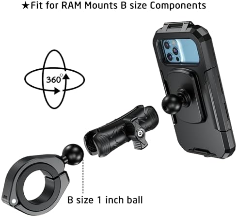 i MESTOU All-Weather ATV Phone Mount with Heavy-Duty Aluminum Clamp – Securely Fits 1.5” to 2.1” Handlebars for 5.5″-6.8″ Smartphones – Essential Navigation and Communication Tool for ATV & UTV Riders – Waterproof, Durable, and Stable Design for Outdoor Adventures
