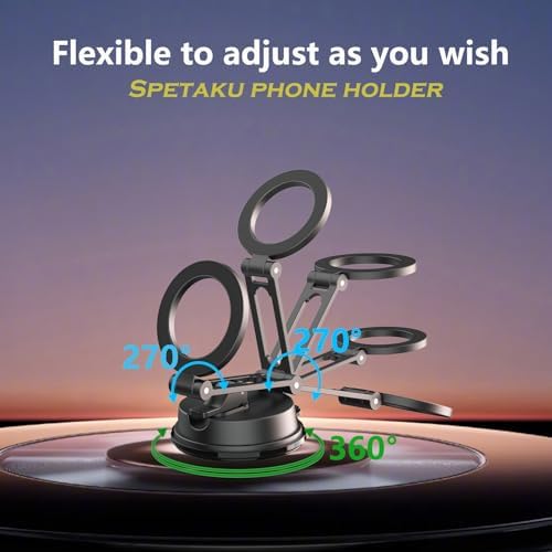Revolutionary Magnetic Car Phone Holder for Magsafe i Phone 12-16 Series | 360-Degree Rotating Dashboard & Windshield Mount | Universal Cellphone Cradle with Foldable Alloy Design | Dual Vacuum & Adhesive Mounting for Ultimate Stability and Hands-Free Navigation