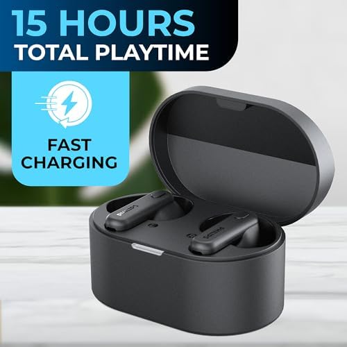 Revolutionize Your Audio Experience with PHILIPS True Wireless Earbuds – Advanced Bluetooth 5.3 Headphones Featuring 13 mm Drivers and AI Mic for Crystal-Clear Calls, IPX4 Waterproof Design for Active Lifestyles, 15 Hours of Playtime, Ultimate Compatibility with i Phone, Android & All Bluetooth Devices in Sleek White Finish