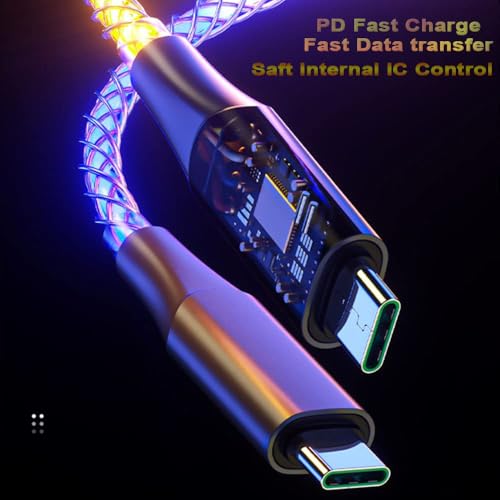 AYI 60 W USB Type C to Type C Fast Charging Cable with LED Indicator – 39 Inch High-Speed Charger for All USB-C Devices – Durable Design for Rapid Power Delivery and Quick Data Transfer