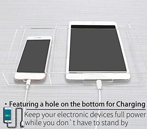 Clear Acrylic Wall-Mounted Tablet Holder – Sleek Charging Station for i Pads, Kindles, and Smartphones – Innovative Remote Control Organizer for Modern Homes and Offices – Maximize Space with Easy Access Design – Durable and Stylish Storage Solution for Clutter-Free Living