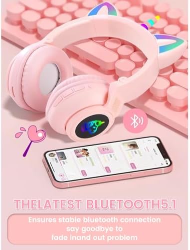 Magical Pink Unicorn Wireless Headphones for Kids – Foldable Over-Ear Design with Built-In Microphone, Volume Limiting for Hearing Safety & Universal Compatibility – Ideal Gift for Unicorn Enthusiasts on Birthdays or Holidays