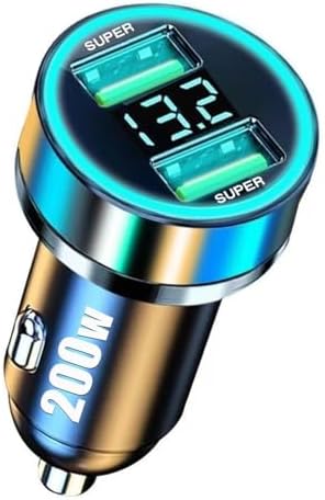 Ultra-Fast Dual Port USB Car Charger with Voltage Display – 100 W Max for Huawei, One Plus, Oppo, Vivo, Samsung & Android Devices – Essential Travel Companion for Quick Charging on the Go