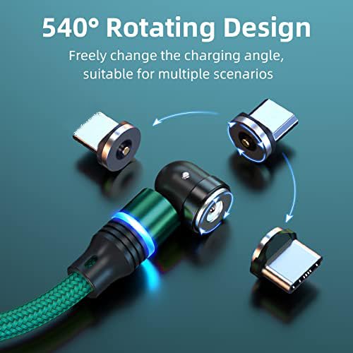 Premium 4-Pack Magnetic Charging Cables – 6.6 ft Nylon Braided 3-in-1 USB Charger for Micro USB, Type C & i OS Devices with Innovative 360-Degree Rotatable Connector for Effortless, Tangle-Free Fast Charging & Unmatched Durability – Ideal for Home, Office & Travel Use