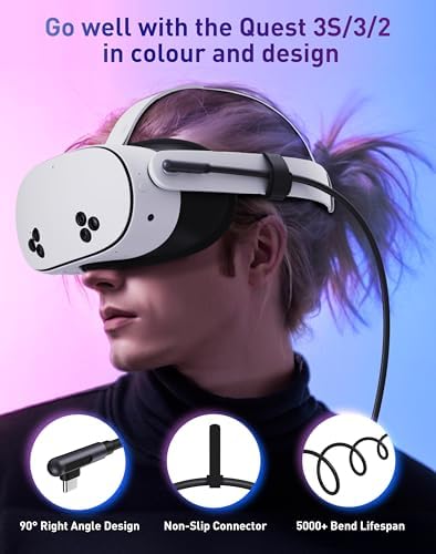 Maxonar VR Charging Link Cable 16FT (Next-Gen Chip) Compatible with Meta Quest 3S/Quest 3/Oculus Quest 2/Pico 4 Accessories and PC/SteamVR, Awesome Gift-5Gbps USB 3.0 to USB C Cable-White – Enhanced Compatibility and Speed