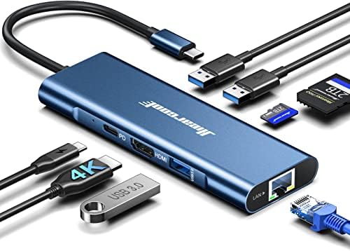Revolutionize Your Connectivity with the Hiearcool 8-in-1 USB C Hub Ethernet – High-Speed 4 K@60 Hz HDMI, Dual USB 3.0 Ports & Gigabit Ethernet for Mac Book Pro/Air, i Pad, Dell, and Lenovo – Streamline Your Workspace with Effortless Multitasking and Enhanced Compatibility – Ultimate Portable Adapter for Professionals on the Go