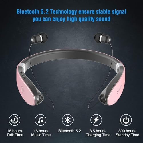 AMORNO Premium Retractable Bluetooth Neckband Headphones – Sweatproof Wireless Earbuds with Advanced Noise Cancellation & Integrated Microphone for Active Lifestyles – Superior Sound Quality & Broad Device Compatibility for Enhanced Listening Adventures