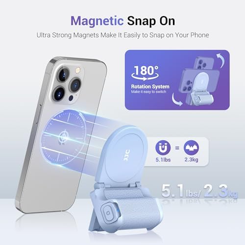 Transform Your Smartphone Photography with the JJC Magnetic Camera Grip Handle – Lightweight Ergonomic Phone Accessory with Wireless Shutter Remote & Tripod Compatibility for i Phone and Android Users, Stylish White Finish for Enhanced Control and Effortless Shooting