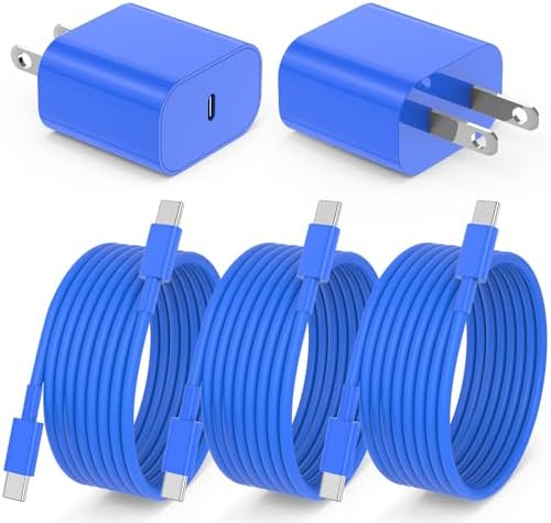 Ultimate 20 W Fast Charging Solution: 10 Ft i Phone 15 Charger with 3 Durable USB-C Cables & Dual Wall Adapters – Compatible with i Phone 15/15 Pro/Pro Max, i Pad Pro, Air Pods, and Samsung Devices for Rapid Power-Up and On-the-Go Convenience