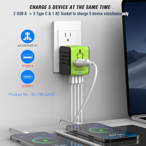 Advanced 7-in-1 Universal Travel Adapter with 35 W PD Fast Charging – Sleek Black & Silver Design for Worldwide Use, Featuring 4 USB-C and 2 USB-A Ports for Effortless Connectivity Across the US, UK, Europe, and Australia – Unmatched Compatibility and Speed for Every Adventure